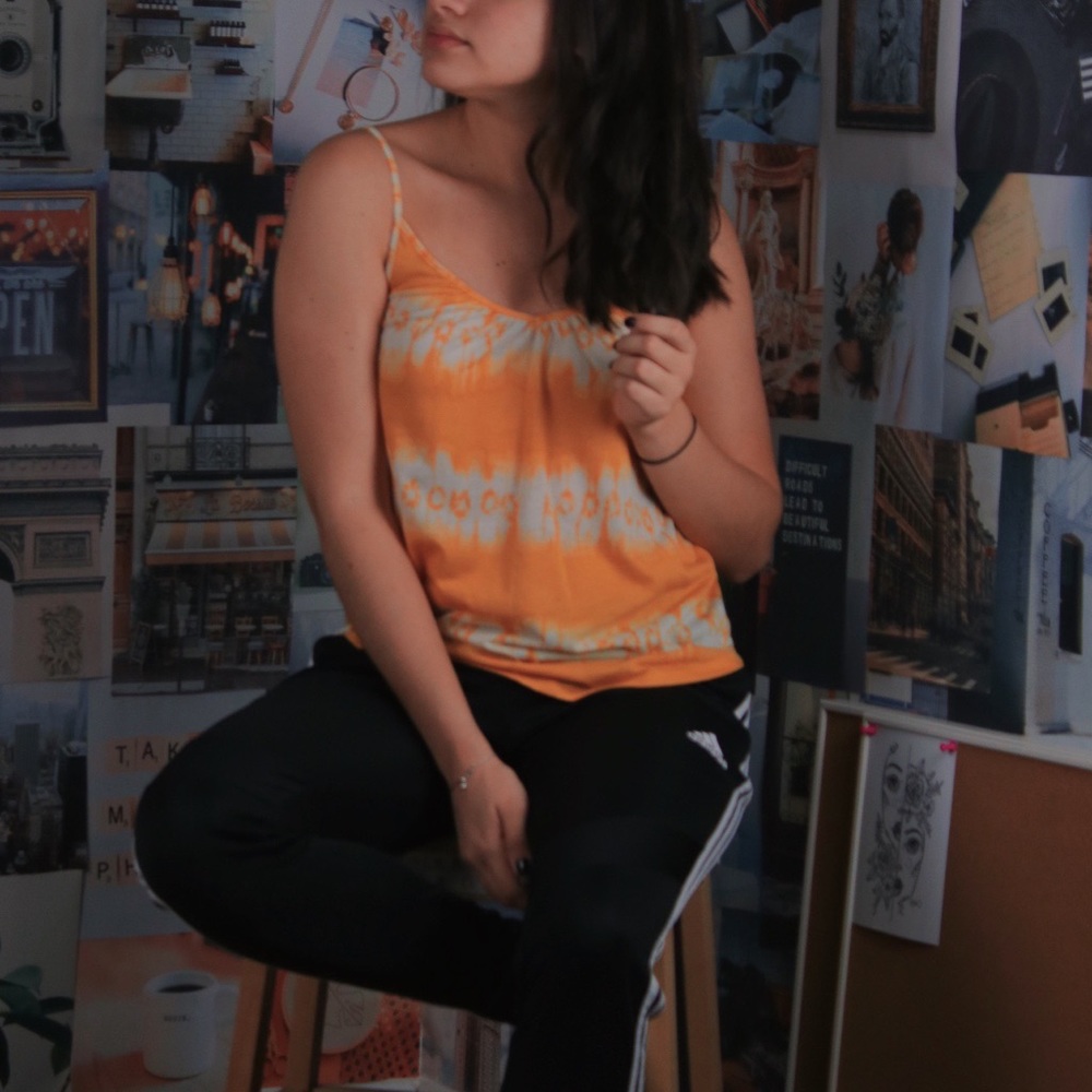 Yellow patterned tank top w/ thin straps